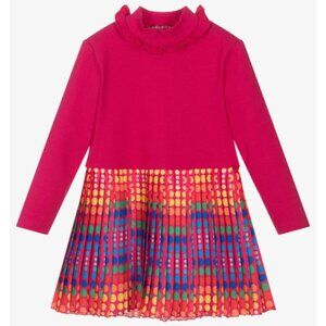 Agatha Ruiz de la Prada Girls Pink Cotton Jersey & Pleated Satin Dress